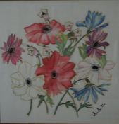 A floral still life, watercolour on silk 16" x 16"