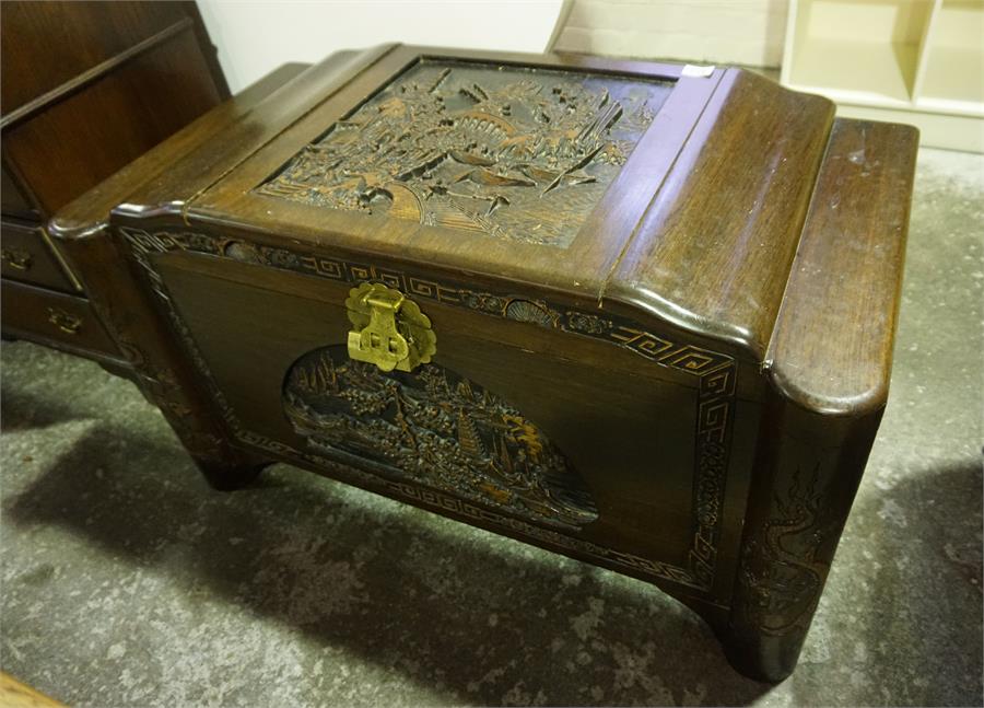 Oriental carved rose wood camphor chest - Image 2 of 2