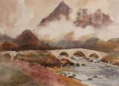 A watercolour of Skye by John Kidd Maxton. 10" high and 14" wide