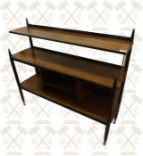 Retro mahogany and ebonised display unit with brass supports