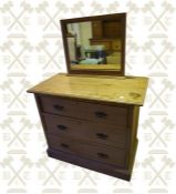Victorian stripped pine 3 drawer chest and mirror