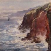 A signed watercolour by Frank Wood of a Sailing Boat off the Berwickshire Coast