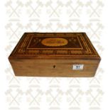 A Maltese walnut work/stationary box with marquetry inlaid lid