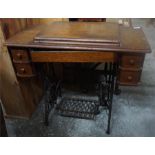 Singer table sewing machine and a pine and deal church chair