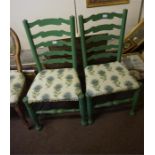 4 x 19th century stripped balloon backed chairs and 2 x painted Lancashire ladder backed chairs