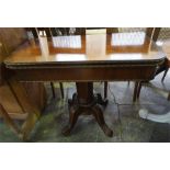 19th Century centre column mahogany turn over top tea table, cross banded with rose wood