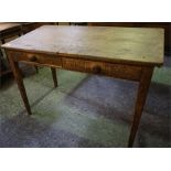 Pine side table with 2 drawers & Victorian balloon backed chair