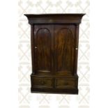 Victorian 2 door mahogany wardrobe with turned columns, fitted interior and 2 drawers to base