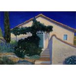 Oil painting of Villa in South of France by Fergus Cunningham 12 x 17 inch
