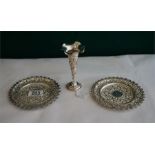 An Indian Silver vase & a pair of Indian Silver Sweet dishes