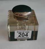 Silver topped cut glass inkwell with original glass liner