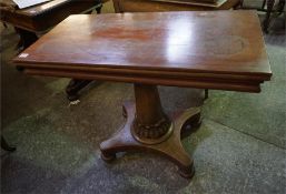 Victorian mahogany turn over top tea table on single column with platform base