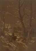 Framed watercolour winter landscape by Henry Earp Senior