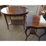 A mahogany inlaid oval Edwardian occasional table and a 1930's mahogany lamp table