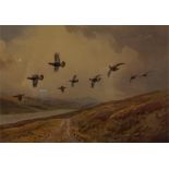 A gilt framed print limited edition No 142 of 300 by J.C. Harrison, driven grouse.