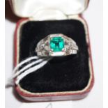 An art deco Emerald & Diamond ladies ring set