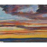 Gilt framed pastel titles blue hills, sunset from Peniel Heugh Monument 19.5 inches by 23 inches
