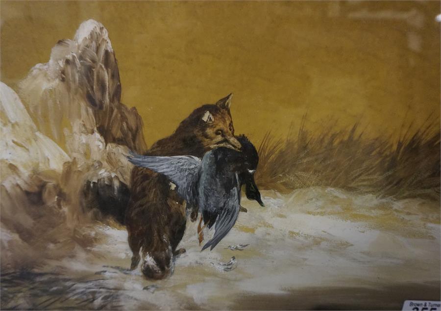 Watercolour of Fox & Geese Signed T M 1915 11 x 16 inch