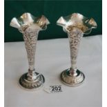 A pair of Indian Silver flower vases