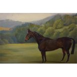 Oil painting of bay horse in landscape signed M E Chadburn 24 x 30 inch and a print of Millreef.