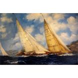 Oil painting of J Class Yachting by Norman Wilkinson 19 x 29 inch
