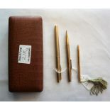 A 9ct Gold Water-mass Fountain Pen, plus 2 gold plated lead pencils