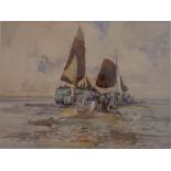 A signed watercolour by Robert McGowan Coventry - Unloading the Catch