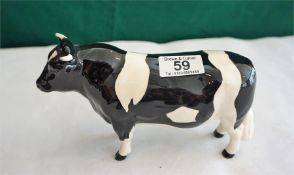 Beswick Friesian Bull, CH. Coddington Hilt Bar, Height 4.75 inches Gloss black and white.