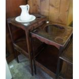 2 Georgian mahogany washstands on squared tapered legs, single drawer.