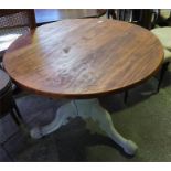 A Victorian style breakfast table with pine stained top & painted centre column base