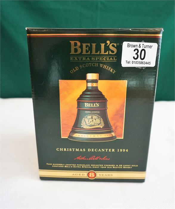 Boxed Bells extra special whisky Christmas decanter 1994