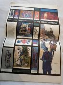 Set of 7 posters, history of mail transport, plus 4 small books on the G.P.O