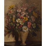 Framed oil on canvas, still life of flowers in vase signed B.Oakes.