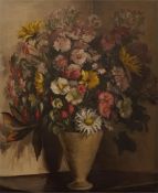 Framed oil on canvas, still life of flowers in vase signed B.Oakes.
