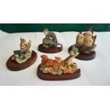 Four Border Fine Art models of Baby Squirrel, Bluetit, Baby Owls and Wood Mouse