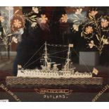 A framed sailors embroidery of HMS Flexible with battle honours, early 20th century image