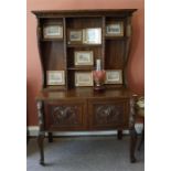 Late Victorian Carved Oak open shelved dresser