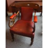 Victorian mahogany carver chair covered in red rexine