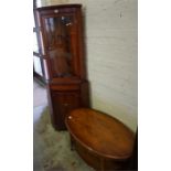 Yew Wood repro glazed corner cabinet and a Yew Wood oval coffee table