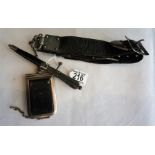 Victorian ladies silver mounted leather Chatelaine belt with cased Dirk style scissors