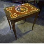 Italian made walnut inlaid sewing table with musical movement