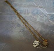 Yellow metal guard chain with a Victorian yellow metal seal fob set in agate