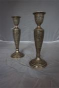A pair of Persian silver candlesticks, with etched decoration, hallmarks to base, 8oz total weight,