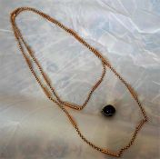 9ct Rose gold guard chain with Lapiz Lazuli style Spherical fob (chain 37.4 grams total weight