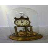 Brass 300 day mantle clock, with glass dome.