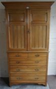 Late Victorian cupboard press on five drawer chest