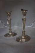 Pair of silver candlesticks, hallmarks for D.J Silver Repairs London 1904, 30cm high (2)