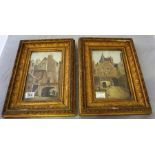 A pair of gilt framed watercolours of Edinburgh Closes, signed J Hutton