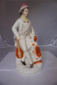 19th century Staffordshire figure of a Minstral and his dog, 15.5 inch