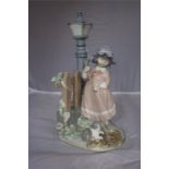 A Lladro porcelain figure group of a girl sweeping with a kitten